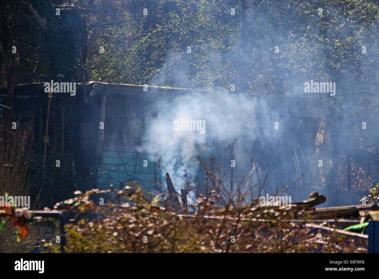 illegal burning of waste from an allotment holder, Germany, North Rhine-Westphalia Stock Photo