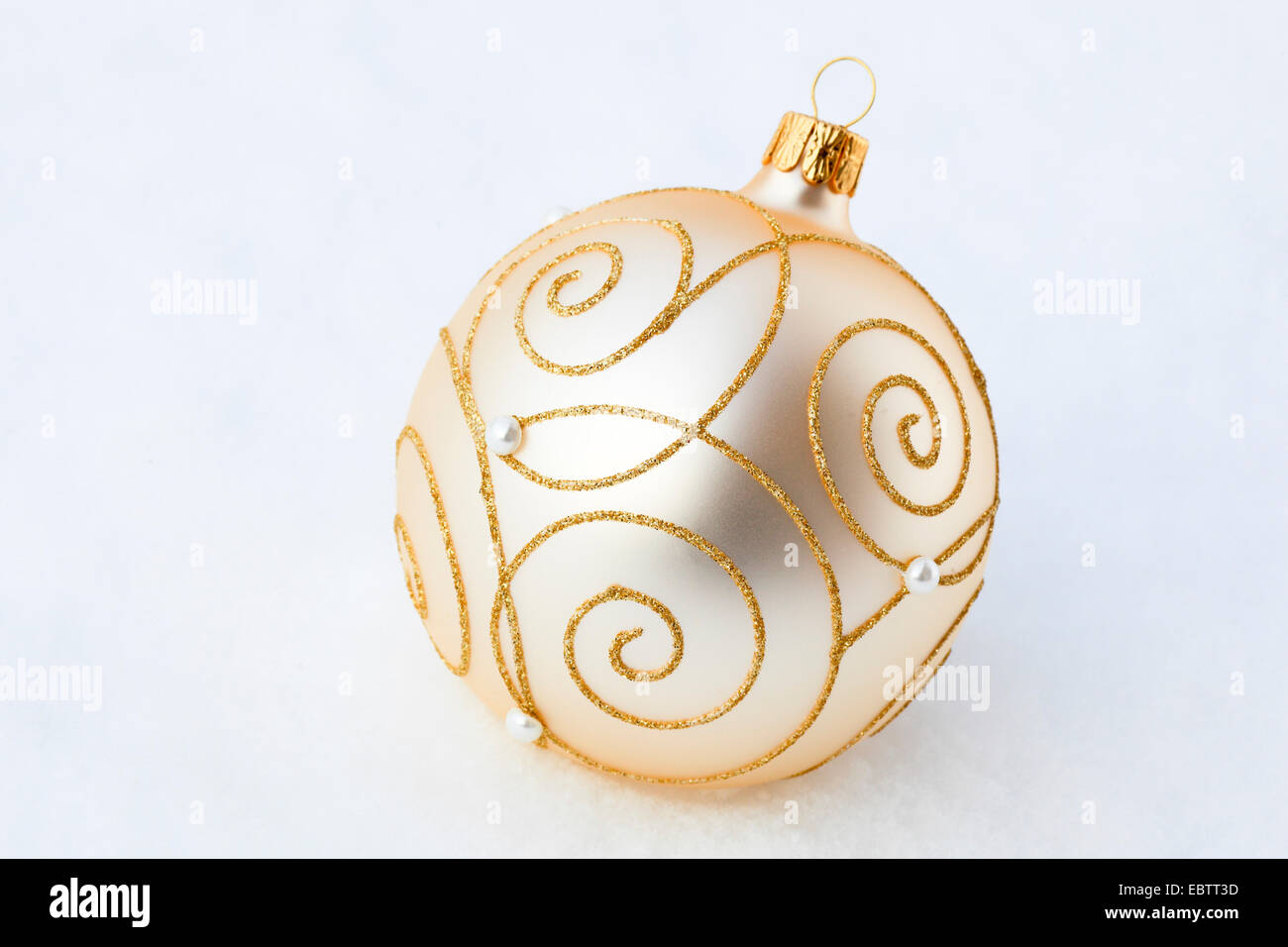 christmas tree balls with golden ornaments Stock Photo