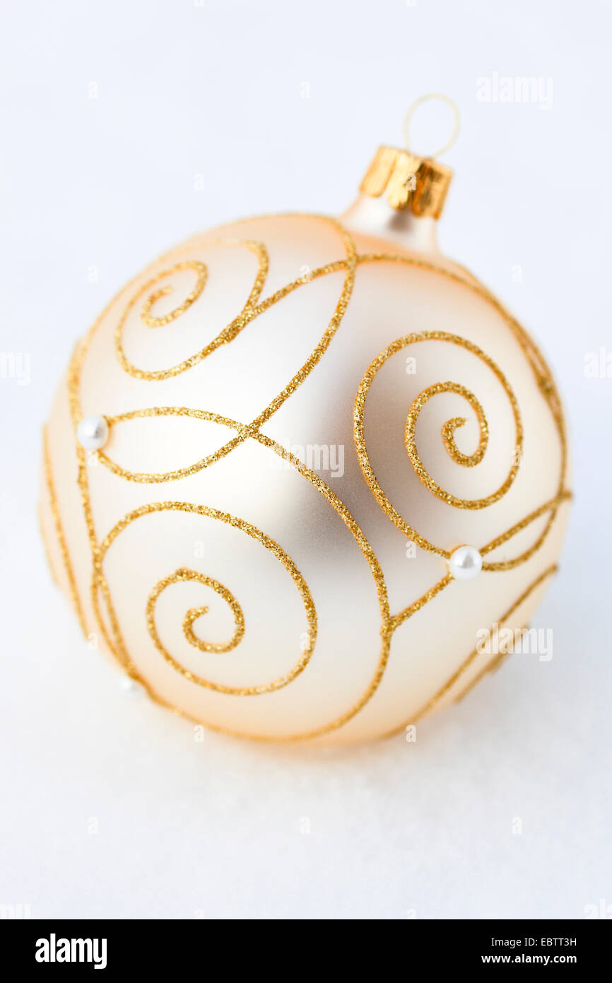 christmas tree balls with golden ornaments Stock Photo
