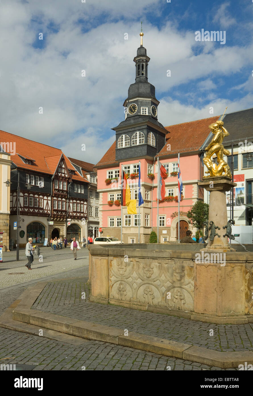 town Hall, George wells and ancient pharmacy, Germany, Thueringen, Eisenach Stock Photo