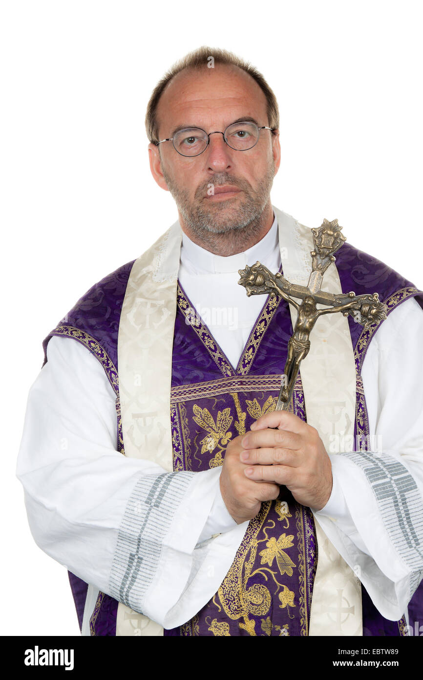 catholic priest with a cross Stock Photo