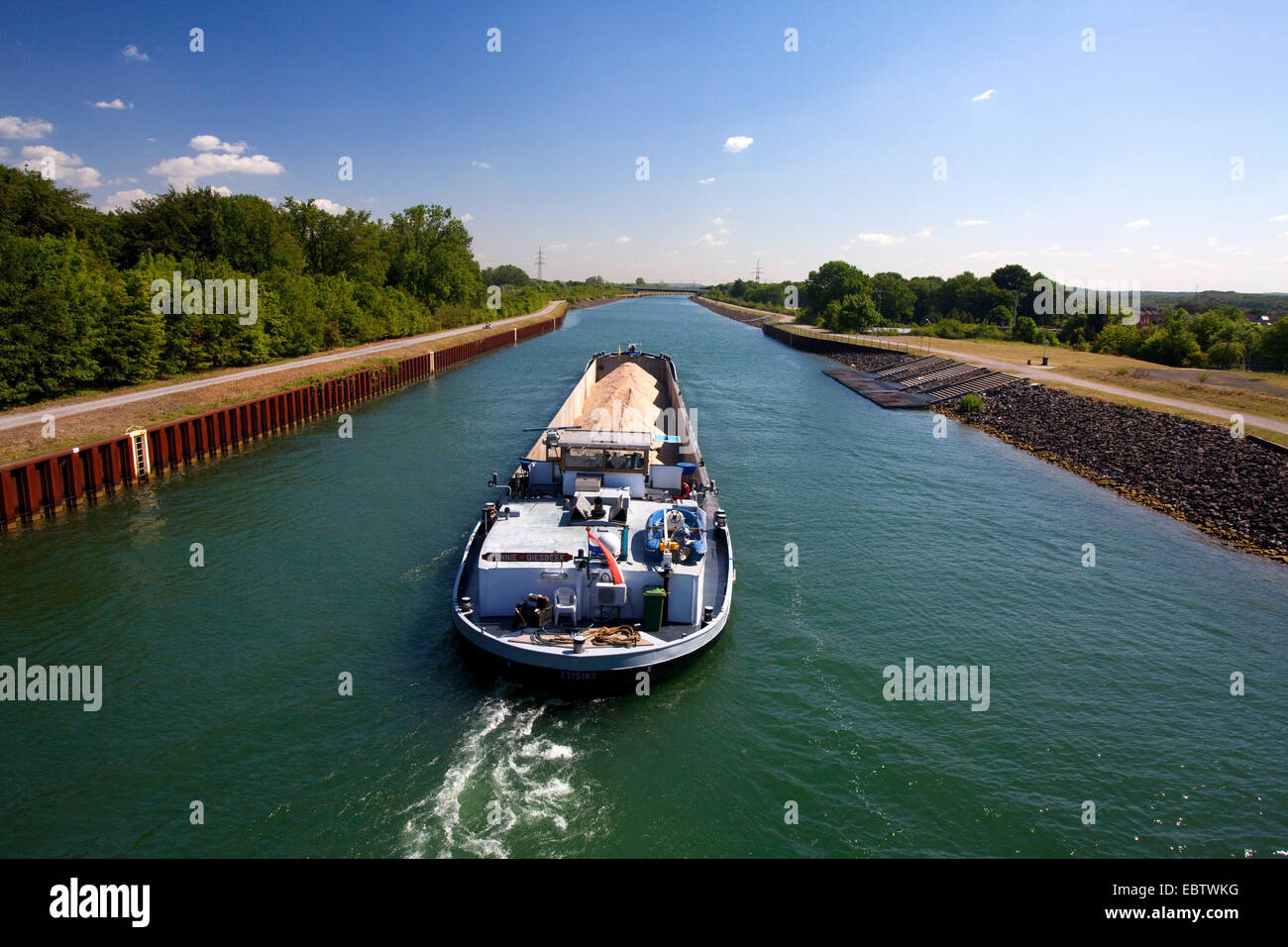a transport ship on the Wesel-Datteln Canal, Germany, North Rhine-Westphalia, Ruhr Area, Marl Stock Photo