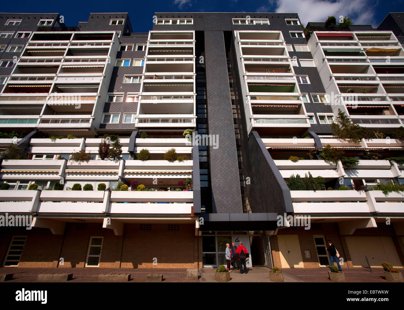 view up the fassade of the residential complex 'Wohnen West', Germany, North Rhine-Westphalia, Ruhr Area, Marl Stock Photo