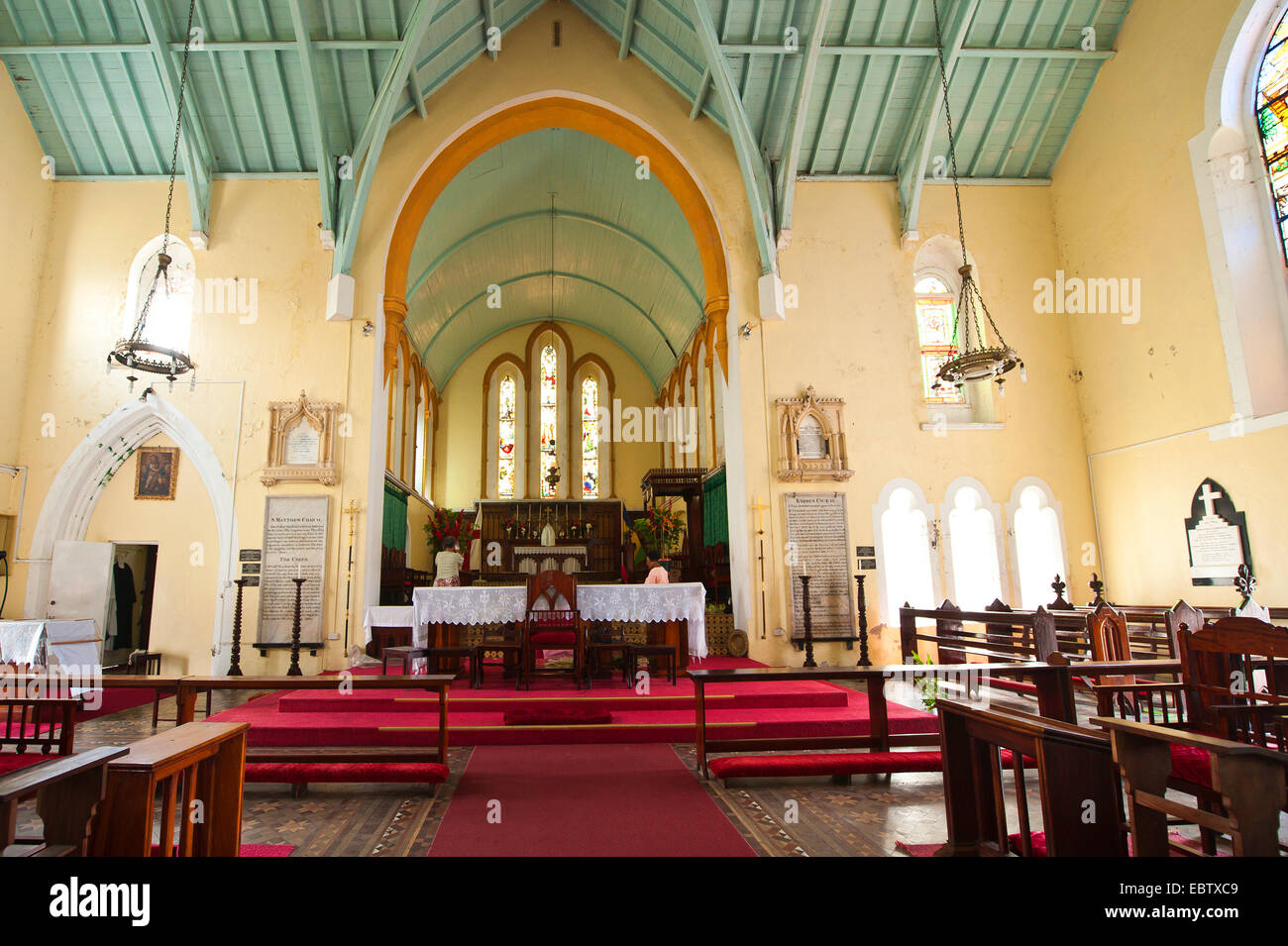 view from nave at the presbytery of St.George's Anglican Church, Saint Vincent and the Grenadines, Kingstown Stock Photo
