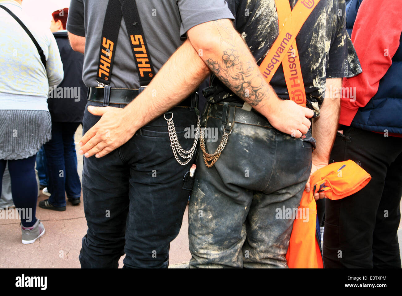embracing gays at Christopher Street Day, Germany, North Rhine-Westphalia, Cologne Stock Photo