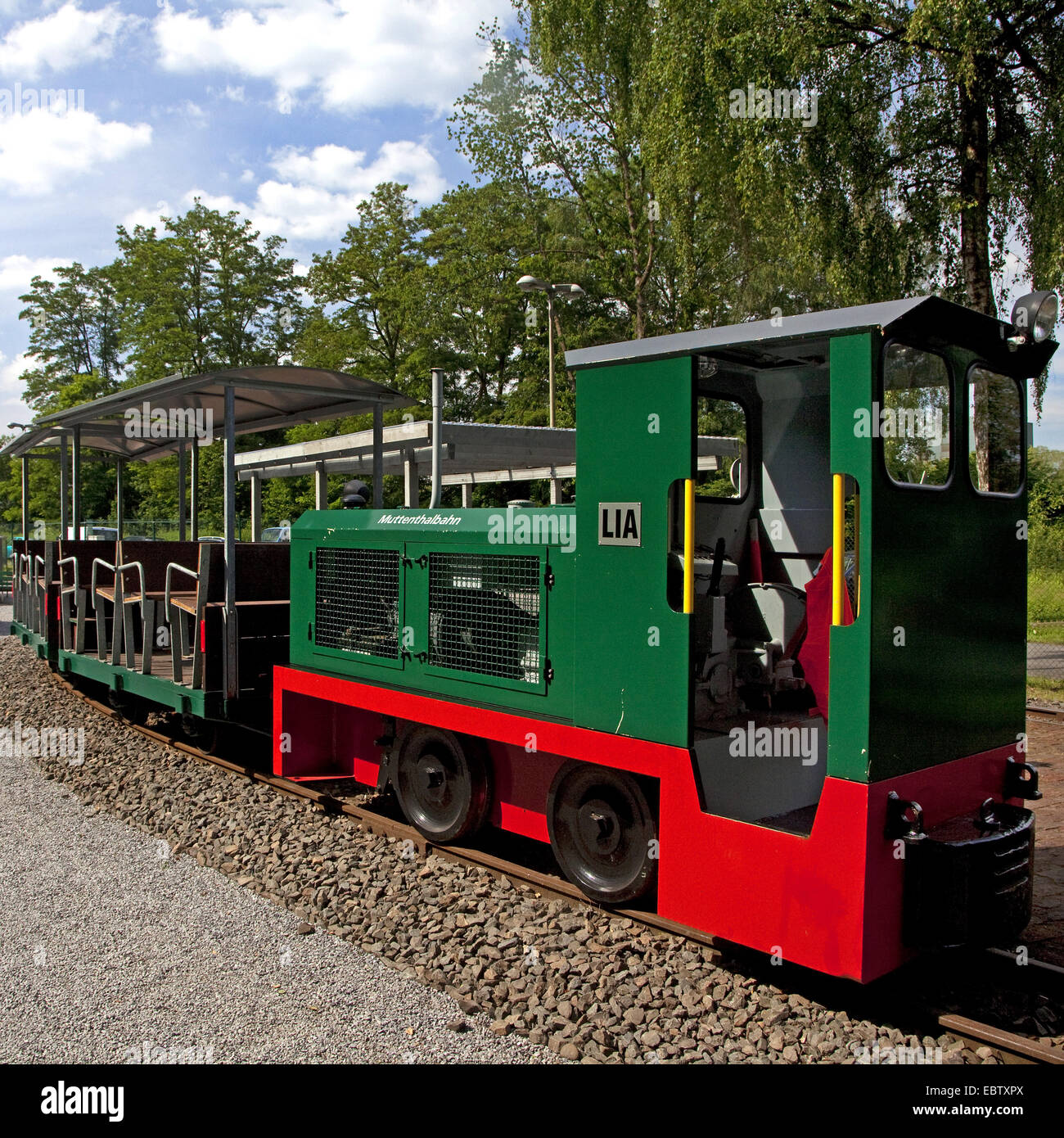 locomotive on the area of former coal mine Theresia in the museum Gruben- und Feldbahnmuseum, Germany, North Rhine-Westphalia, Ruhr Area, Witten Stock Photo