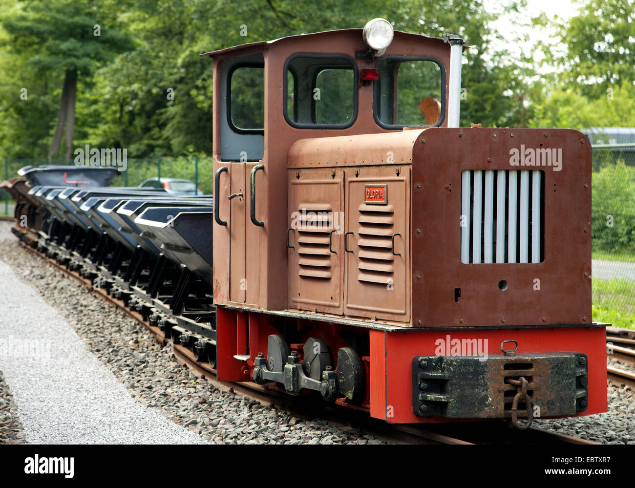 locomotive on the area of former coal mine Theresia in the museum Gruben- und Feldbahnmuseum, Germany, North Rhine-Westphalia, Ruhr Area, Witten Stock Photo