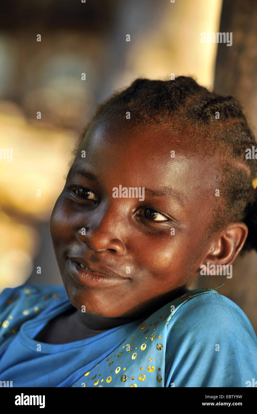 dark-skinned girl, portrait, Madagascar, Nosy Be Stock Photo