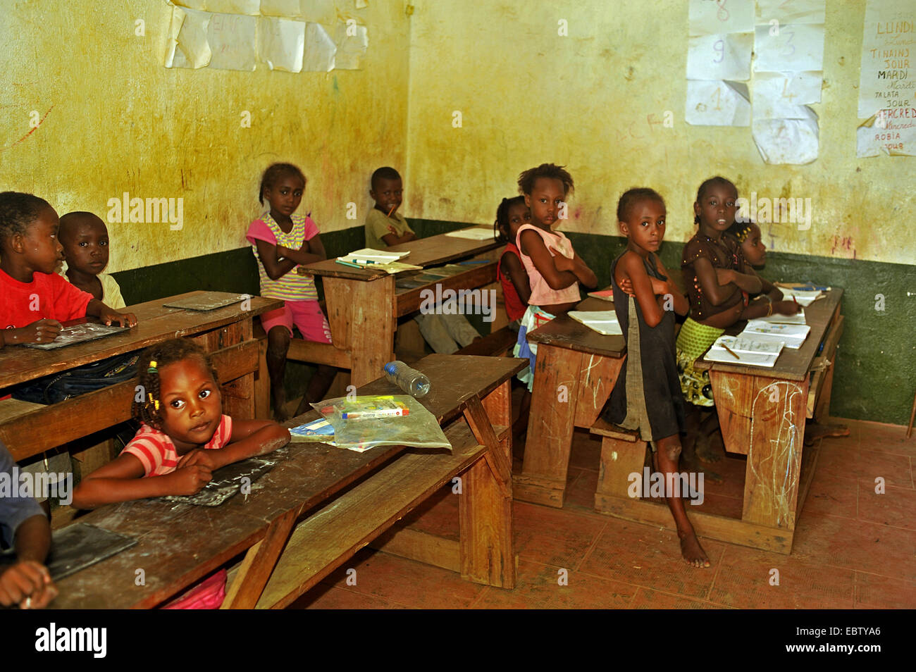kids in school, Madagascar, Nosy Komba Stock Photo