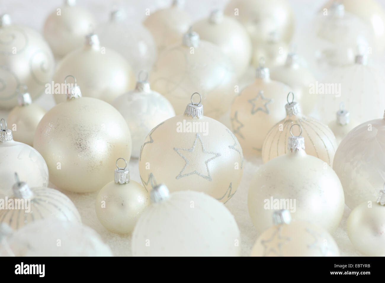 white Christmas baubles Stock Photo