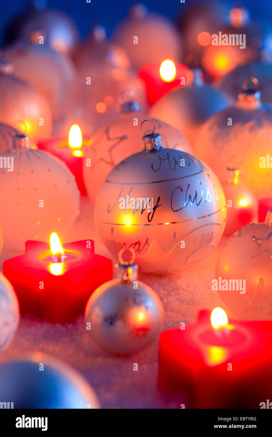Christmas boubles and candles Stock Photo