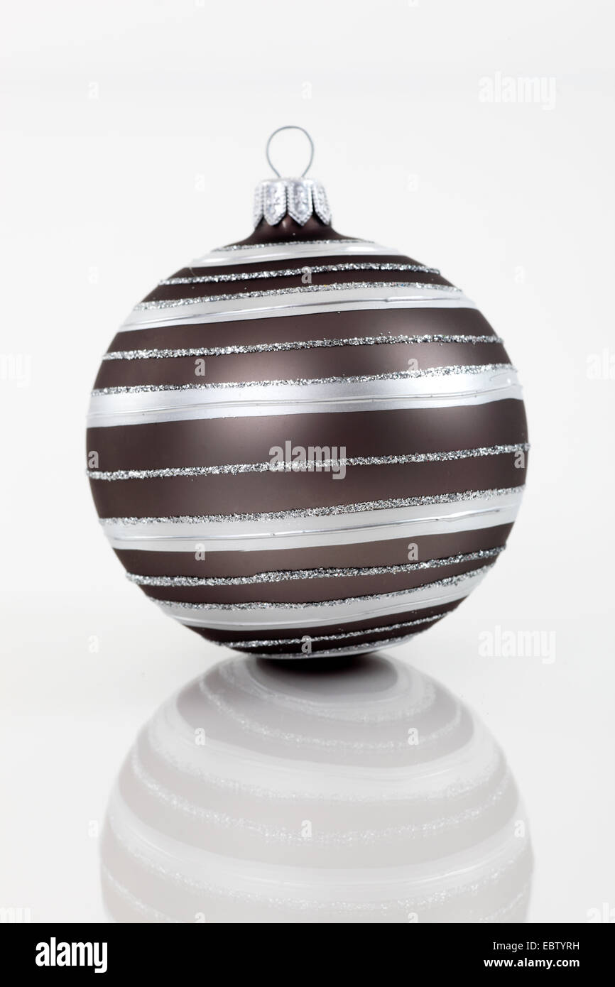 silver-grey striped Christmas bauble Stock Photo