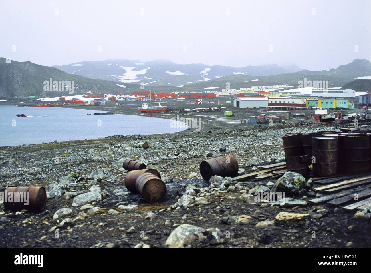 Russian Station Bellinghausen, Maxwell Bay, Antarctica, King George Island Stock Photo