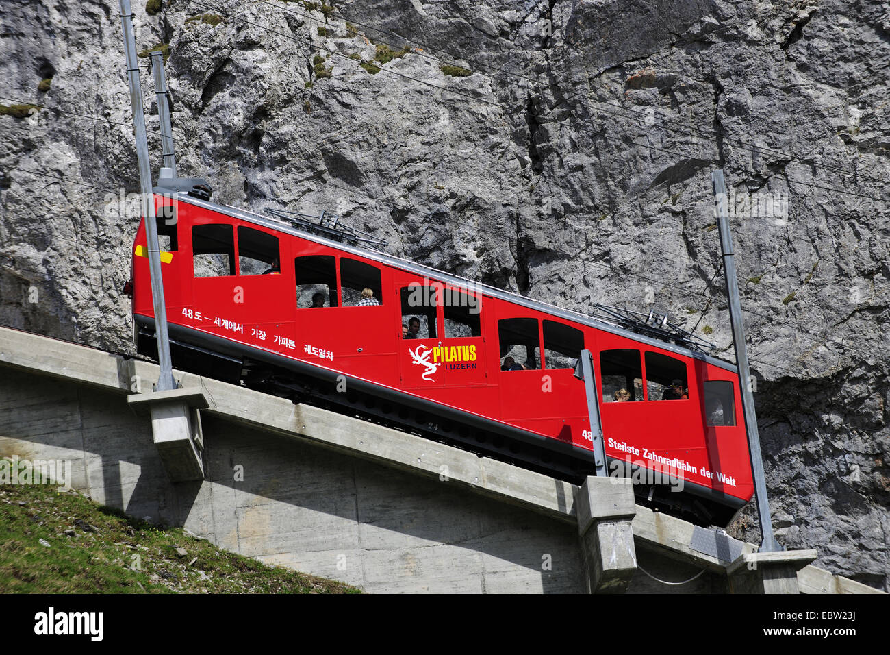 cog railway to Pilatus mountain, Switzerland, Alpnachstad Stock Photo