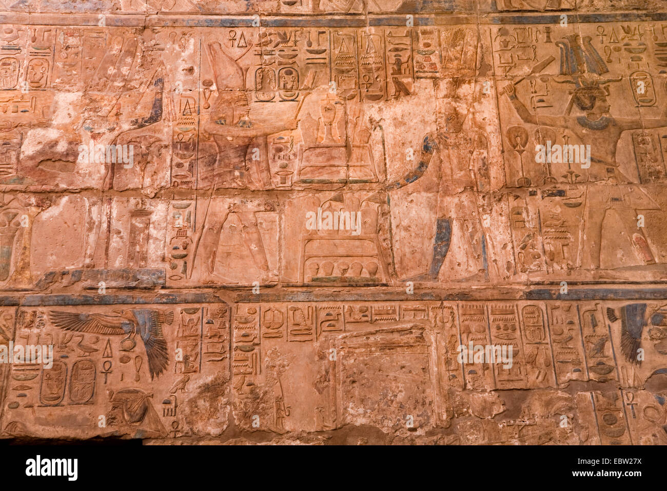 mural relief and remains of paint at the Luxor Temple, Egypt, Luxor Stock Photo