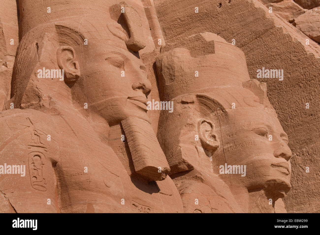 detail of colossal statues of Ramesses II. of the Abu Simbel temple, Egypt, Abu Simbel Stock Photo