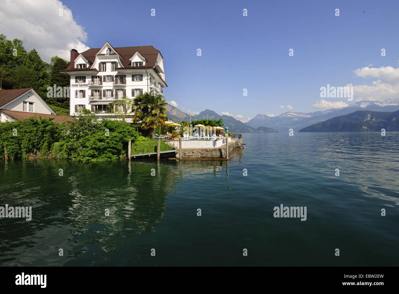 restaurant at Lake Lucerne, Switzerland Stock Photo