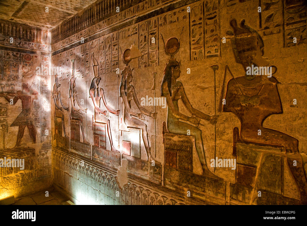 mural paintings in Hathor Temple of Dendera Temple complex, Egypt, Theben-West, Luxor Stock Photo