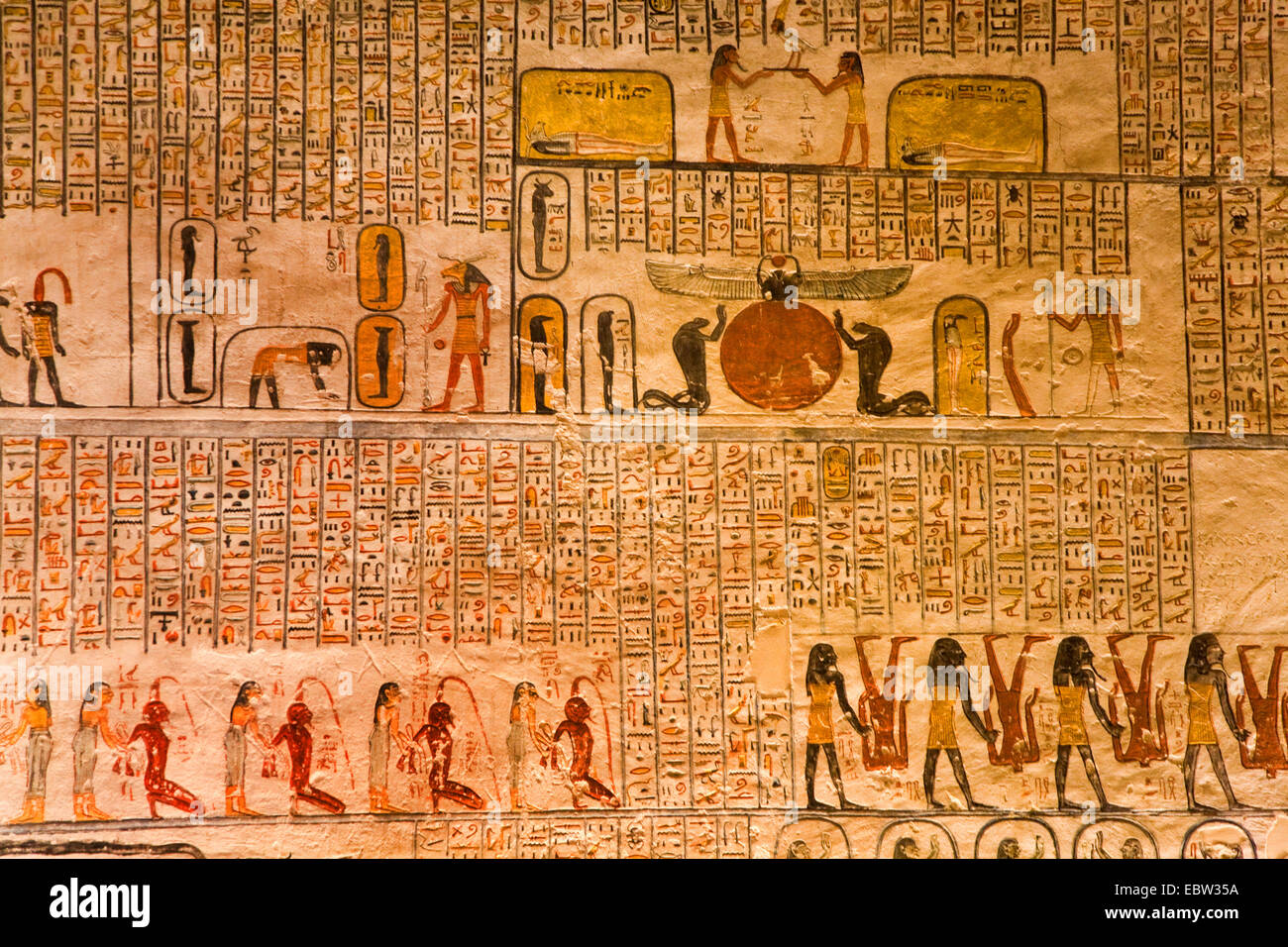 wall paintings and hieroglyphics in the chamber tomb of Ramses V. (1150-1145 BC) and Ramses VI. (1145-1137 BC), Egypt, Valley of the Kings, Luxor Stock Photo