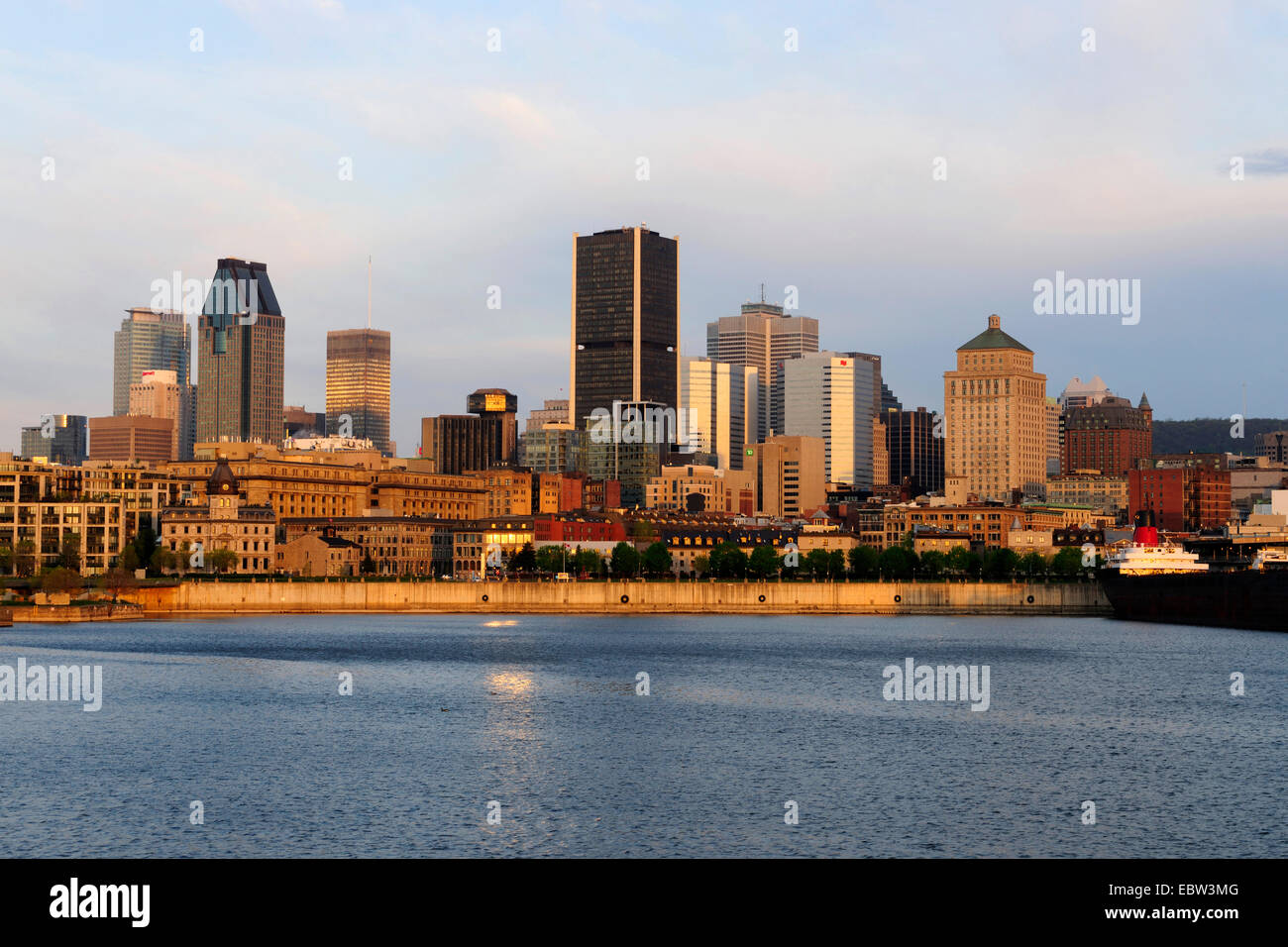 Skyline of Montreal at Saint Lawrence River with historical old city an harbour, Canada, Quebec, Montreal Stock Photo