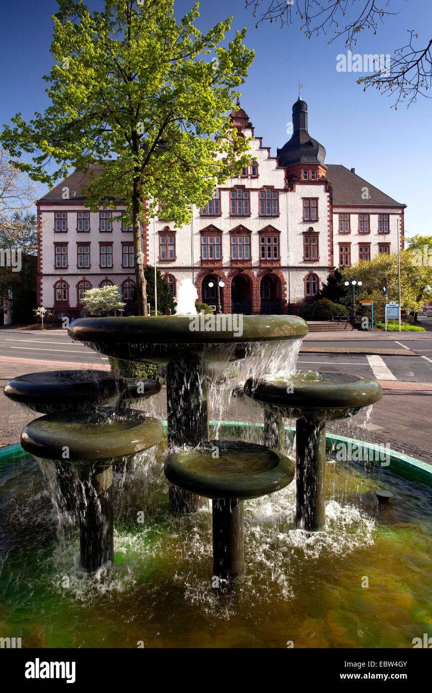 fountain in front of town hall, Germany, North Rhine-Westphalia, Ruhr Area, Hamm Stock Photo