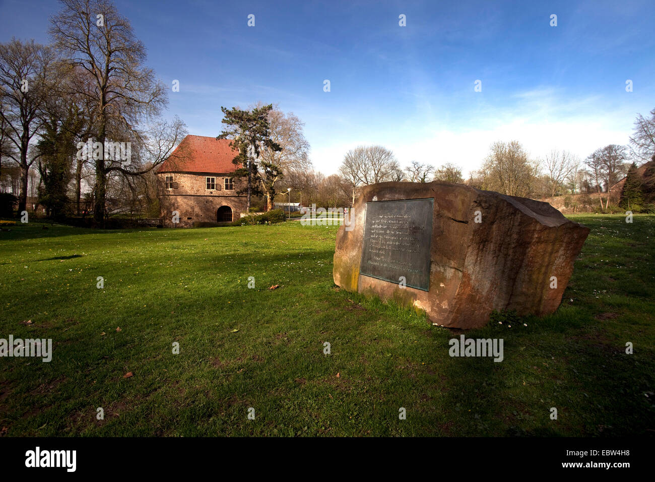 gatehouse Rombergpark and memorial stone, Germany, North Rhine-Westphalia, Ruhr Area, Dortmund Stock Photo