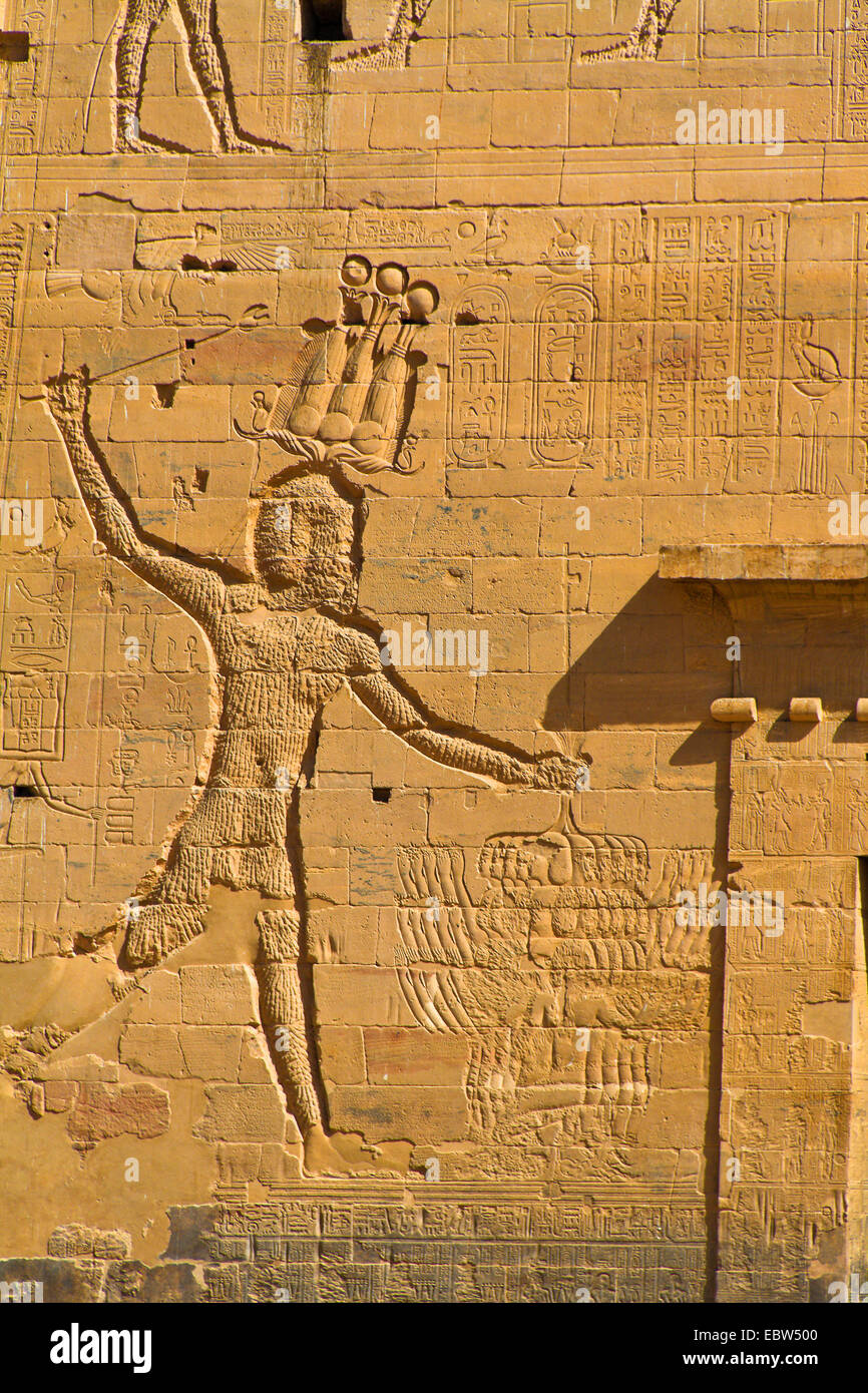 wall relief at Philae Temple, Egypt, Assuan Stock Photo