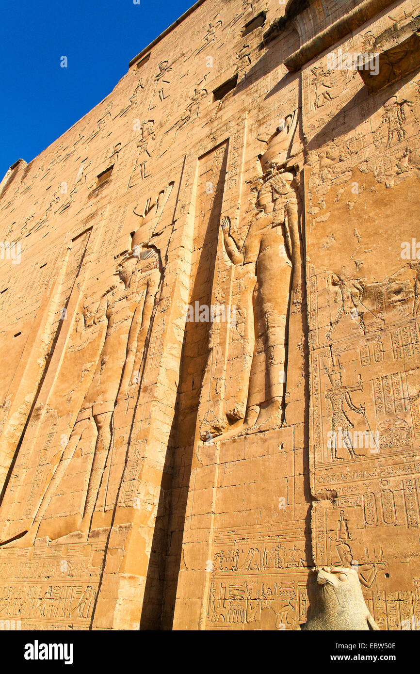 Sculpture and wall relief of the temple of edfu hi-res stock ...