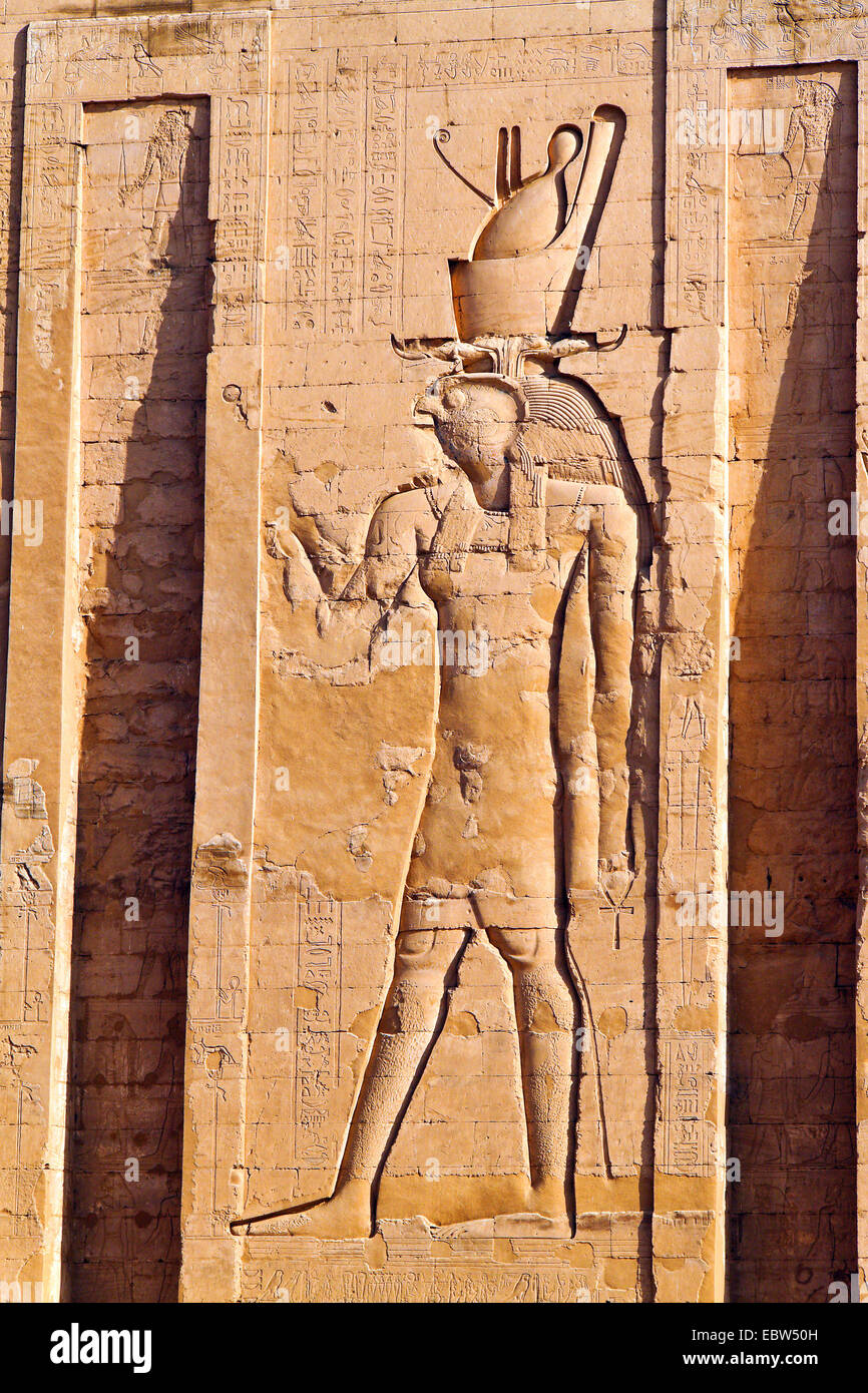 wall relief at Temple of Edfu, Egypt, Assuan Stock Photo