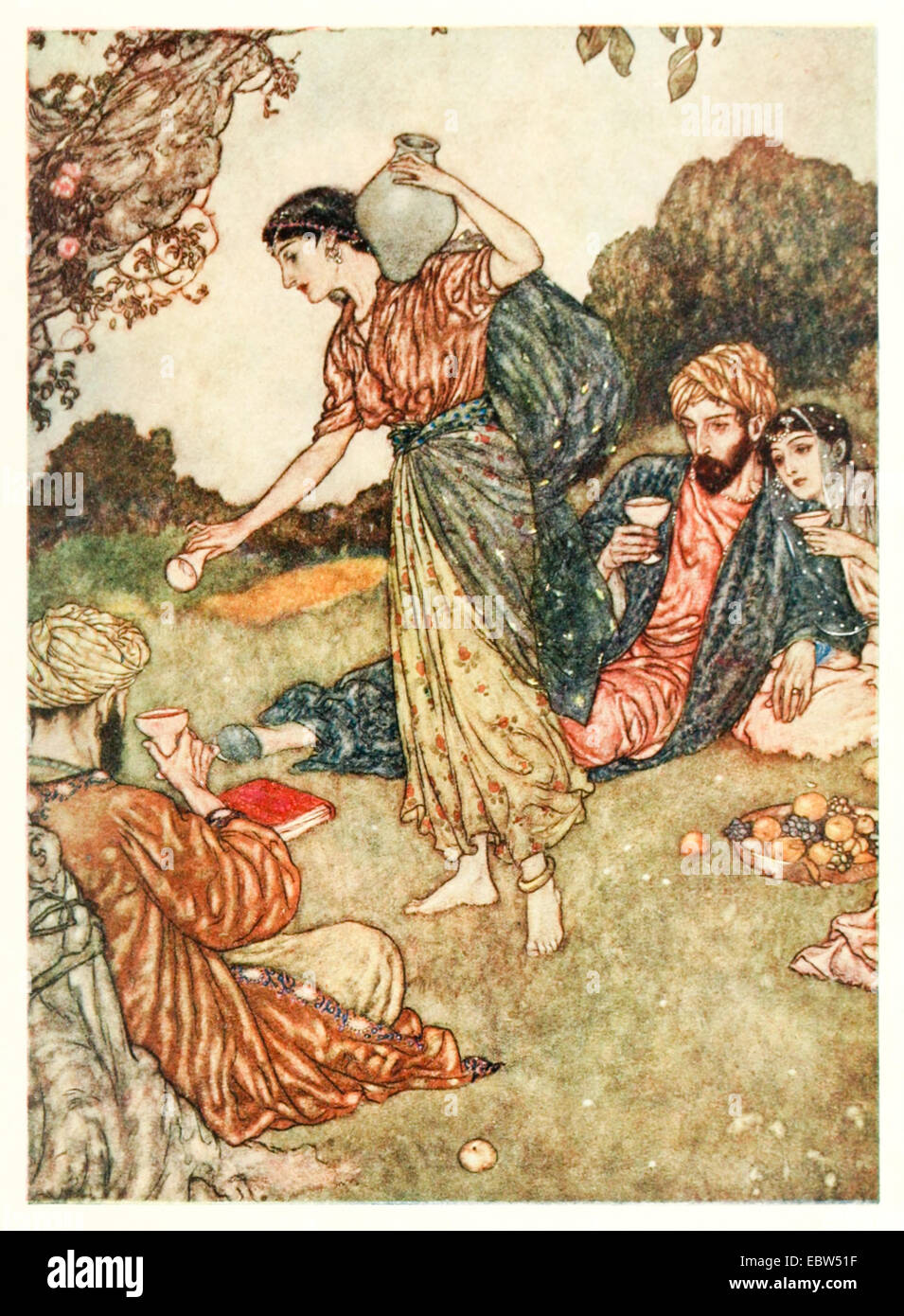 'And when like her, oh, Saki' - Edmund Dulac illustration from ‘Rubáiyát of Omar Khayyám’. See description for more information Stock Photo