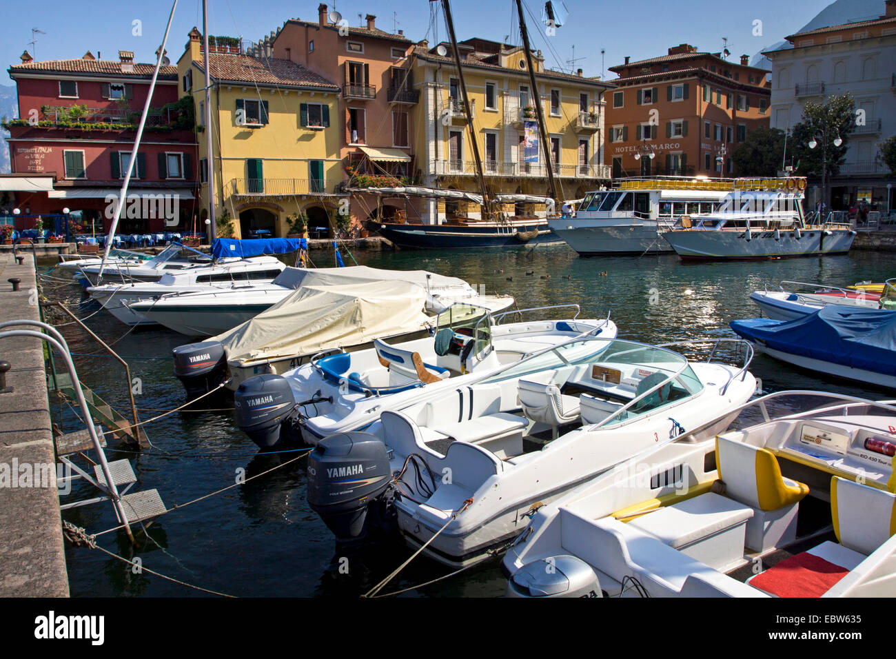 harbour of Malcesine at Lake Garda, Italy, Malcesine Stock Photo