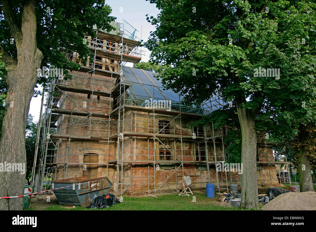 renovation of rural church, Germany, Brandenburg, Neulietzegoericke Stock Photo