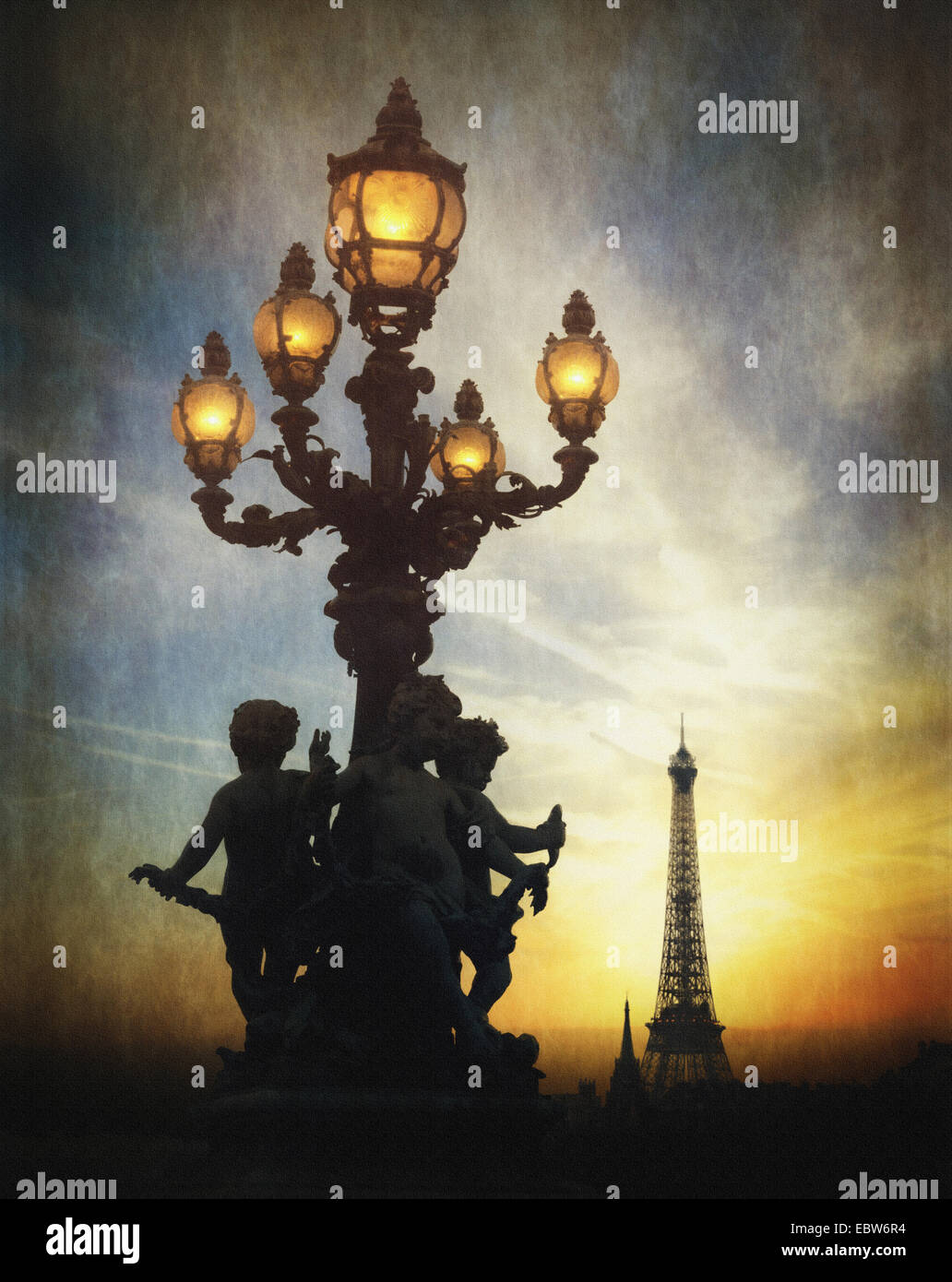 DIGITAL ART: View from Pont Alexandre III, Paris, France Stock Photo