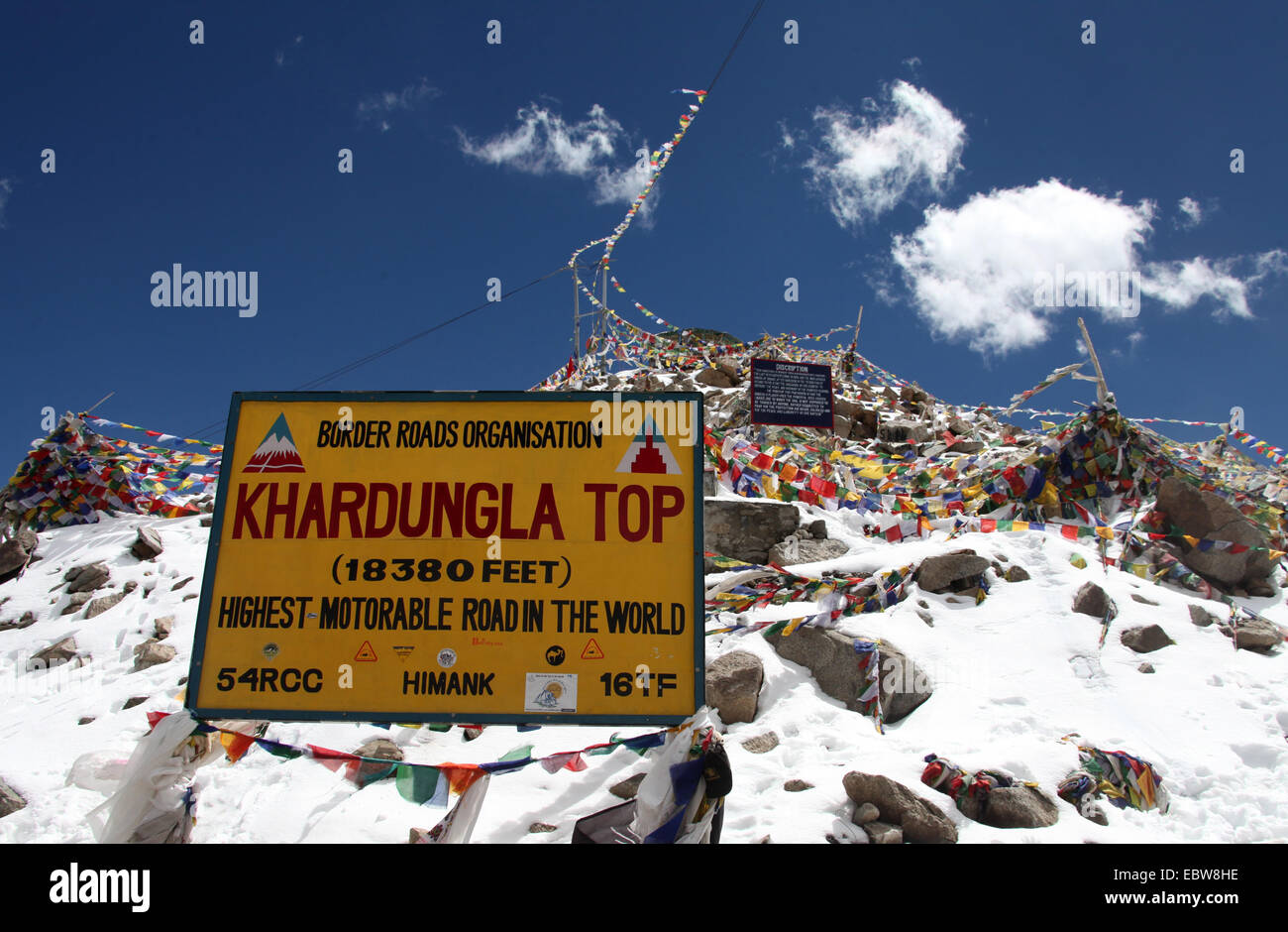Khardung La sign on the highest motorable pass in the world Stock Photo
