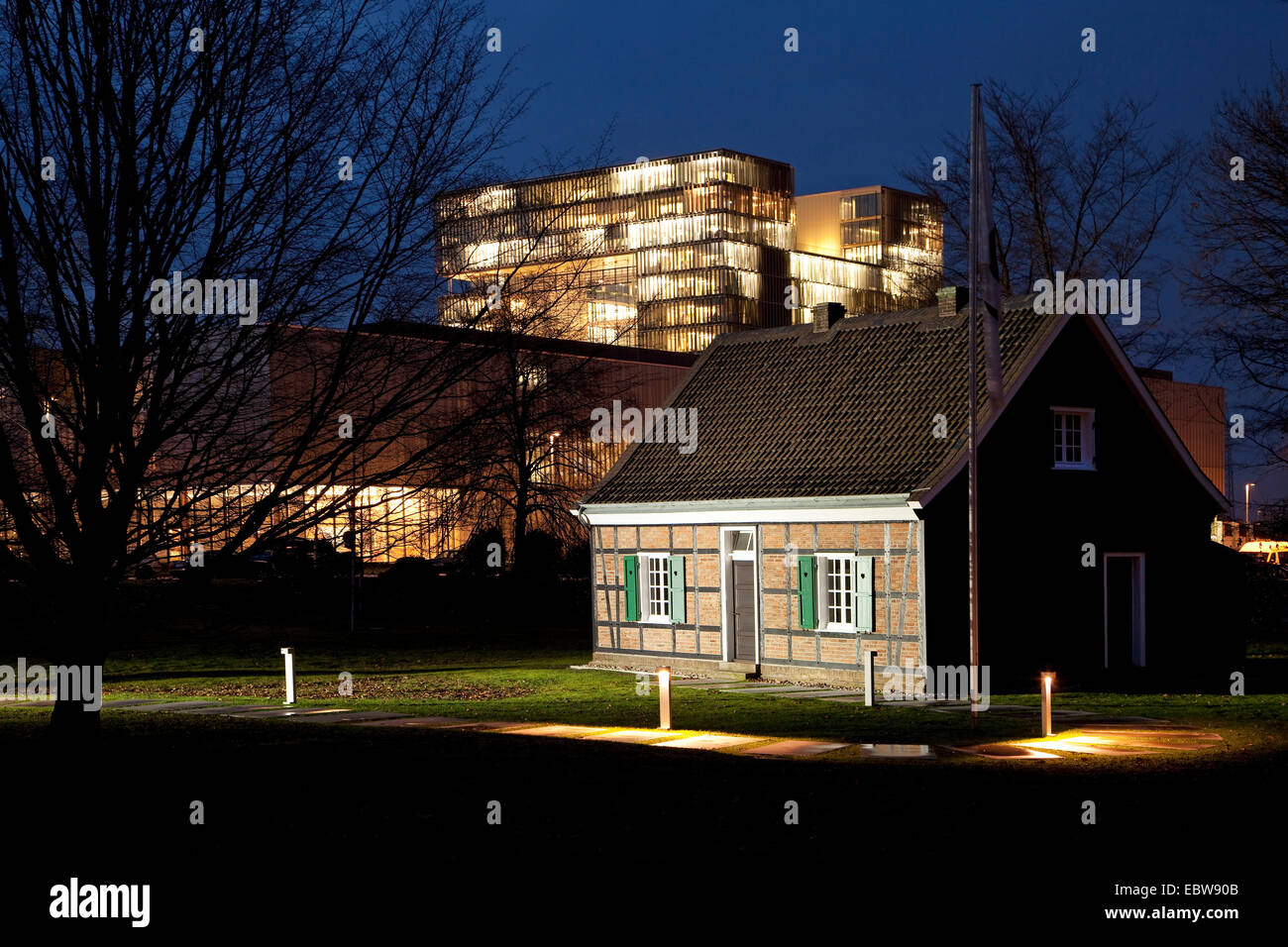 illuminated original company building of Krupp and ThyssenKrupp corporate headquarters in