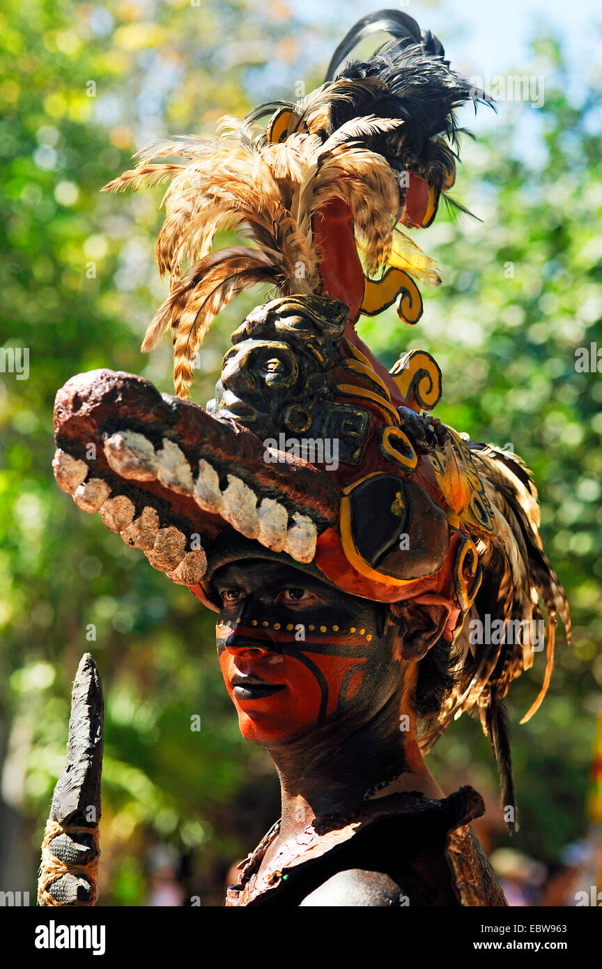 portrait of an Indian in the tradional outfit of a Maya priest, Mexico, Yucatan Stock Photo