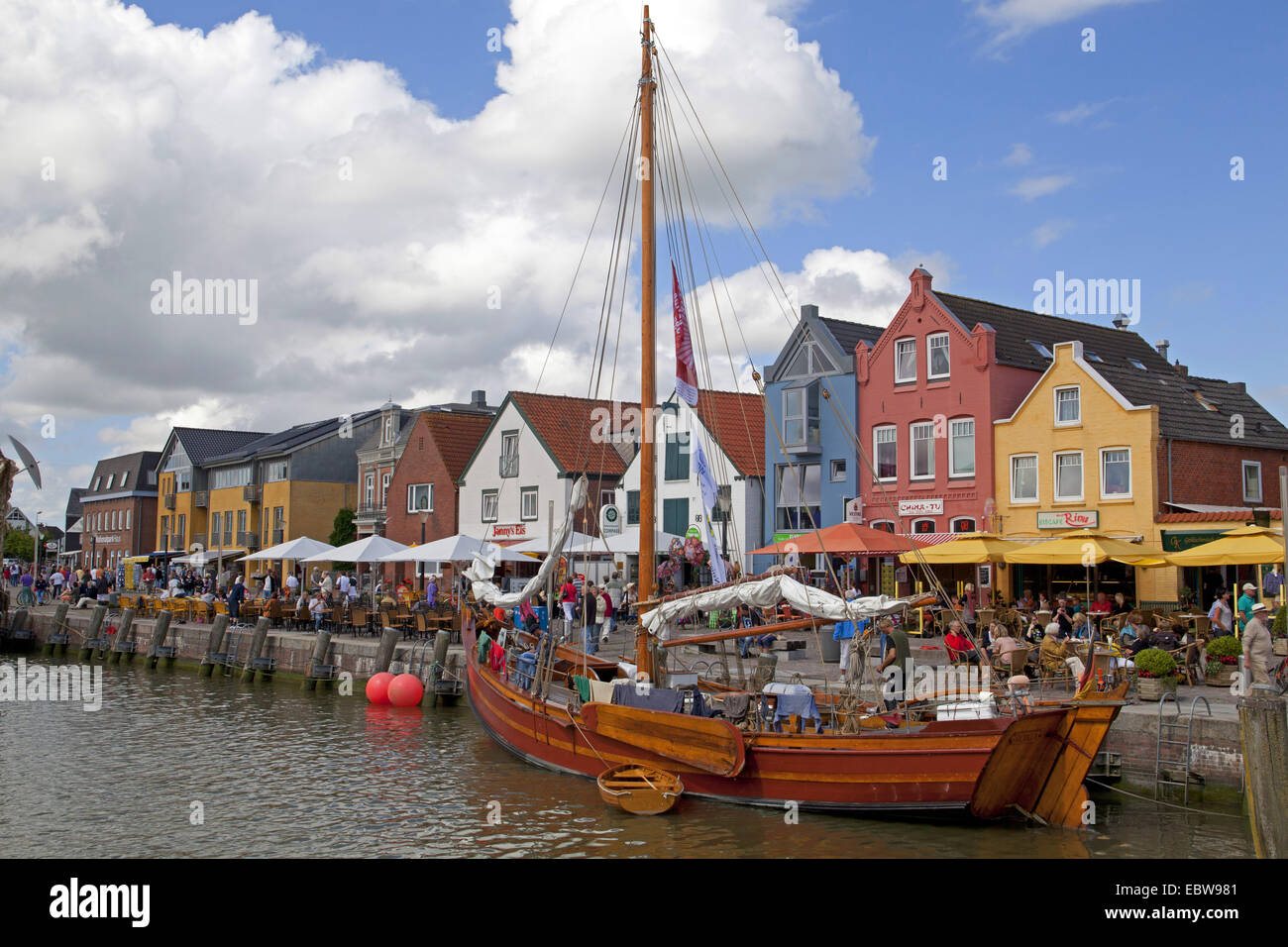 view to city and harbour, Germany, Schleswig-Holstein, Northern Frisia, Husum Stock Photo