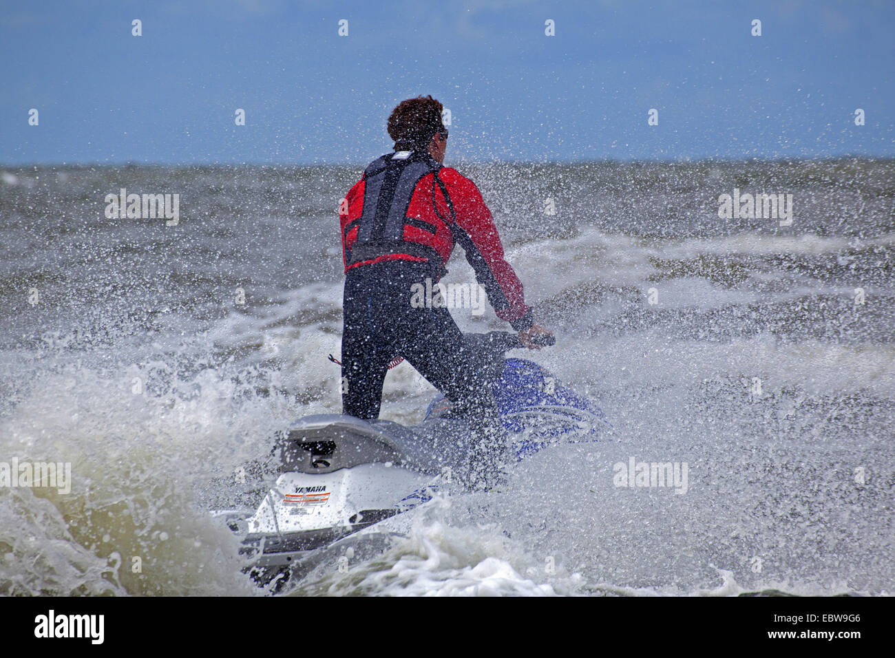 personal water craft in the waves, Kitesurf World Cup, Germany, Schleswig-Holstein, St. Peter Ording Stock Photo