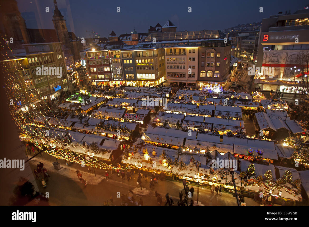 view from above to Christmas fair in the evening , Germany, Baden-Wuerttemberg, Stuttgart Stock Photo