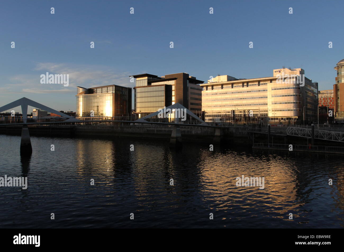 Broomielaw Tradeston Bridge reflected in River Clyde Glasgow Scotland  December 2014 Stock Photo