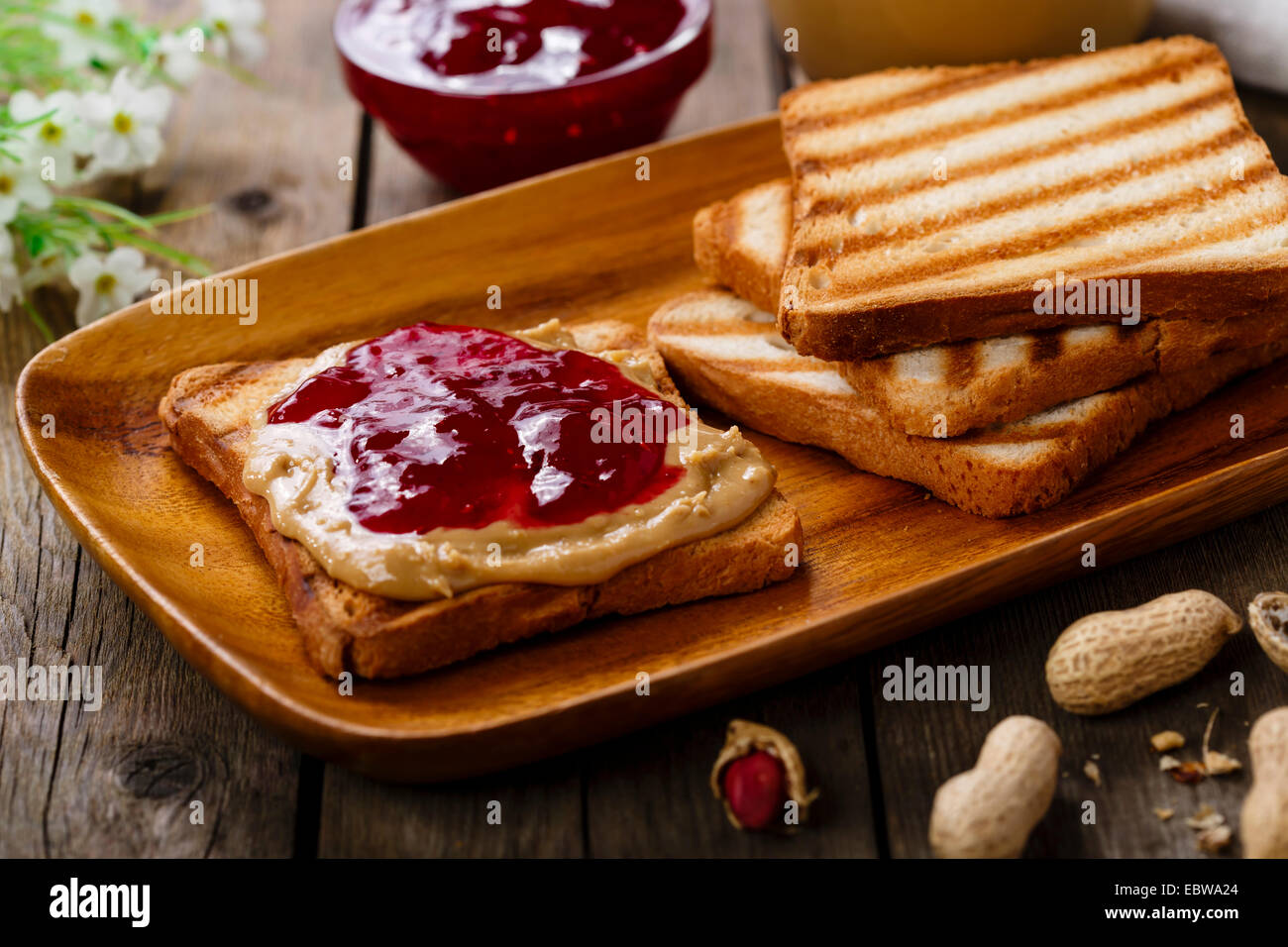 peanut butter sandwich with jam Stock Photo Alamy