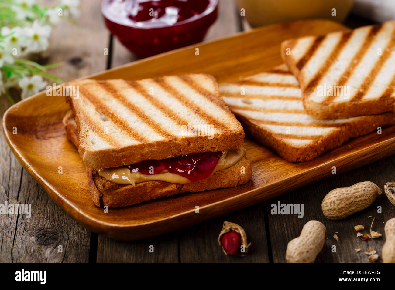 peanut butter sandwich with jam Stock Photo Alamy