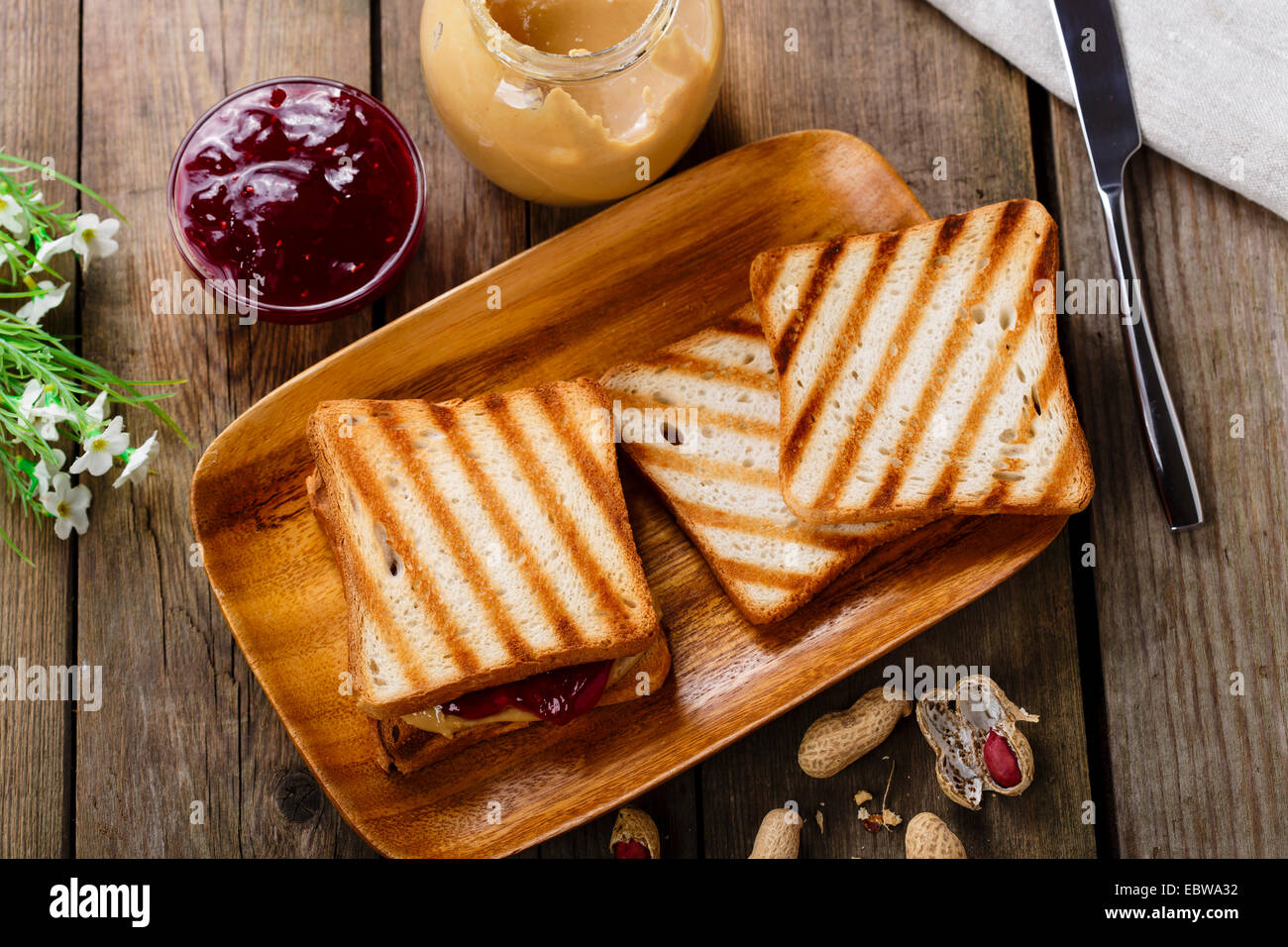 peanut butter sandwich with jam Stock Photo Alamy