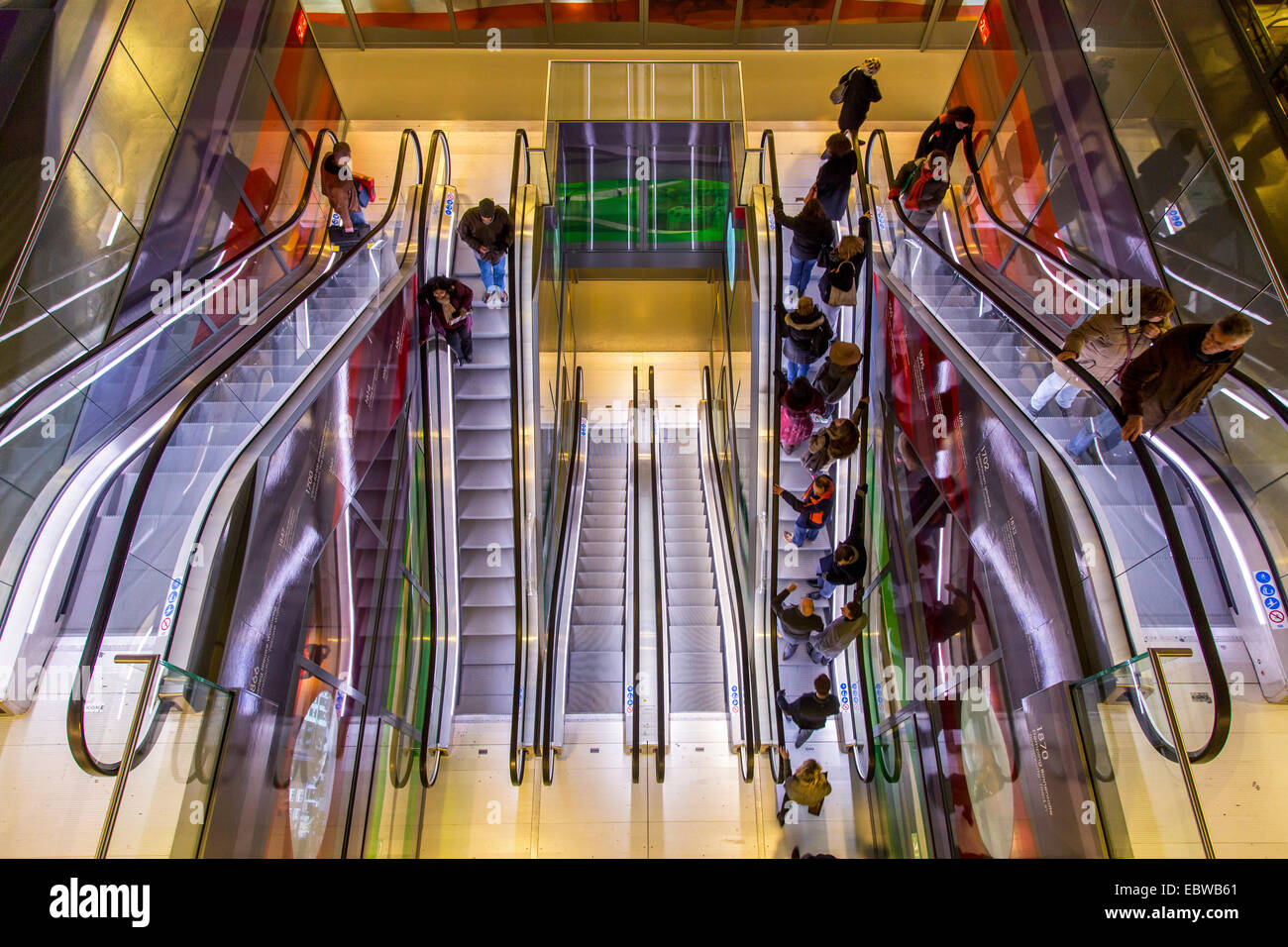 Escalators to the basement, new market hall in Rotterdam. Stock Photo