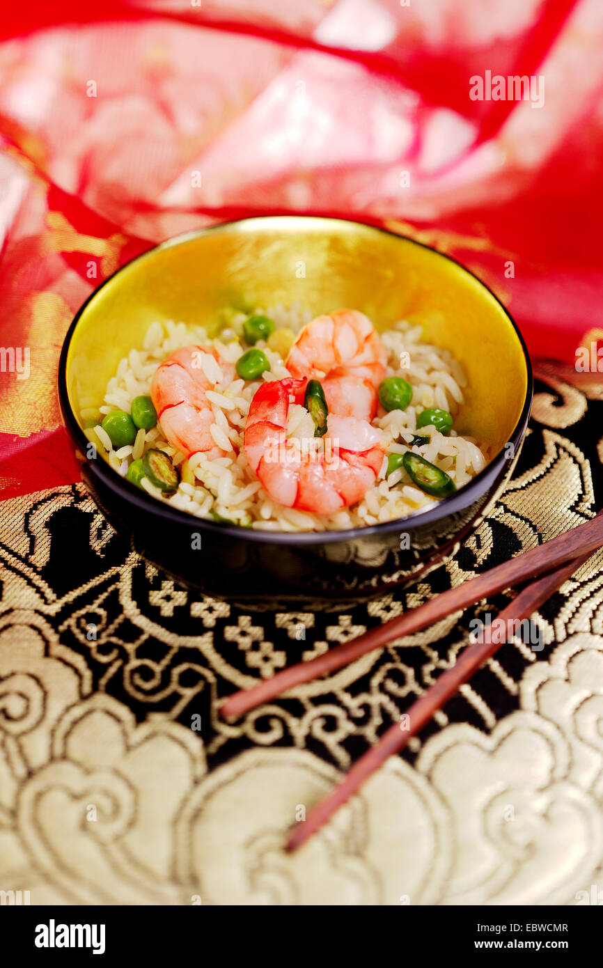 Chinese food - tiger prawns rice Stock Photo