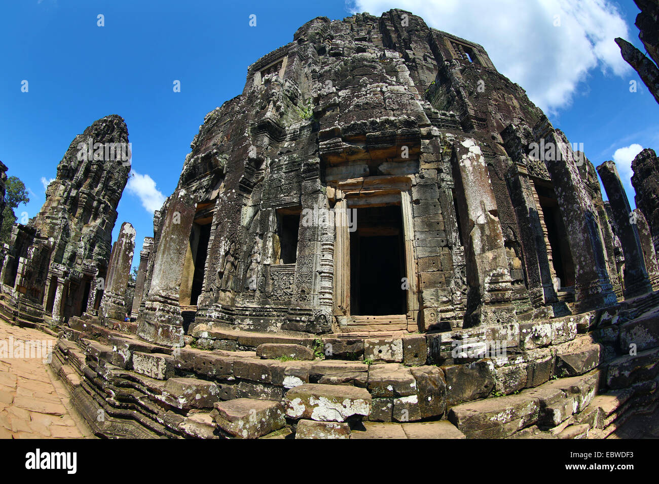 Bayon, Khmer Temple in Angkor Thom, Siem Reap, Cambodia. Built in the late 12th / early 13th century as the official state templ Stock Photo