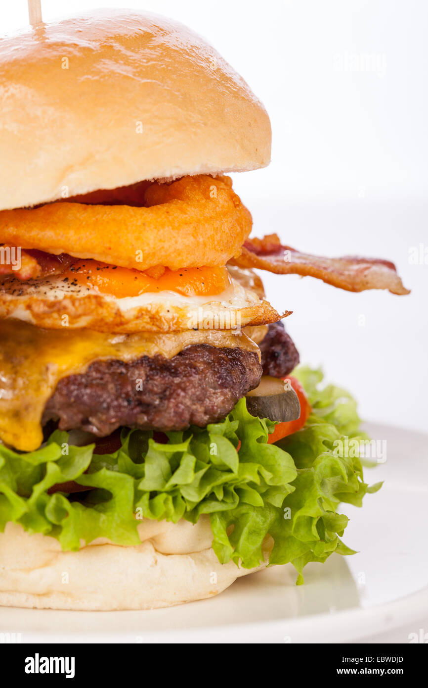 Delicious egg and bacon cheeseburger with a nutritional filling of