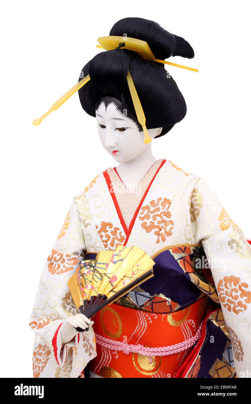 Traditional Japanese geisha doll isolated on white background Stock Photo