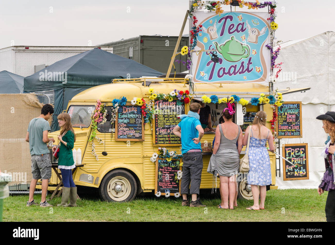 Tea and toast van at Secret Garden festival, United Kingdom Stock Photo