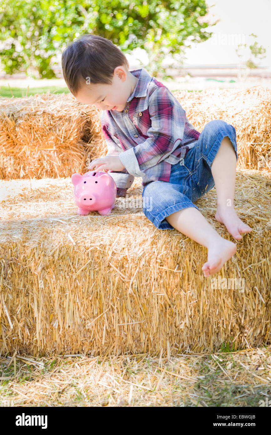 Boy sitting on hay bale hires stock photography and images Alamy